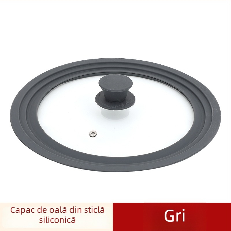 Capac de bucătărie în stil japonez, capac universal din sticlă cu garnitură din silicon, rezistent la temperaturi înalte, potrivit pentru tigăi, wok și aburitoare