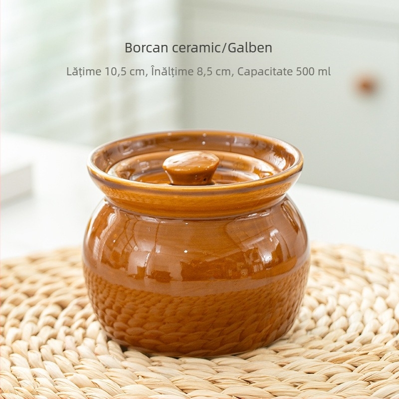 Vas ceramic pentru supă cu capac, gătire la bain-marie, stil chinezesc, porție individuală