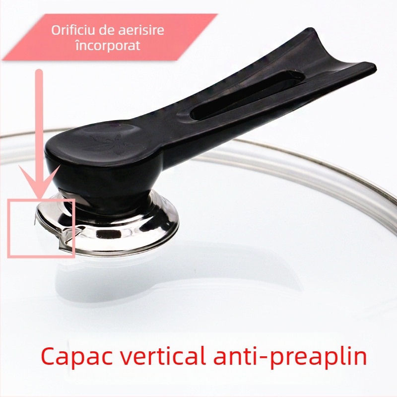Capac de sticlă Kitchen-Art pentru oală, vertical, anti-vărsare, transparent, Piatră Maifan, dimensiuni 28/30/32/34 cm