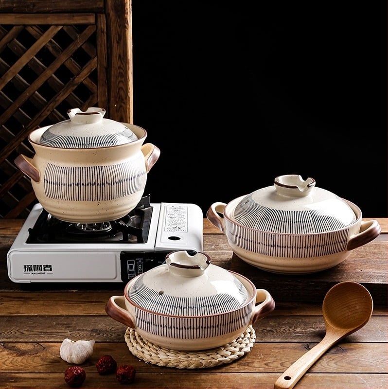 Caserolă ceramică cu capac pentru aragaz, stil retro Blue Rain, rezistentă la temperaturi înalte