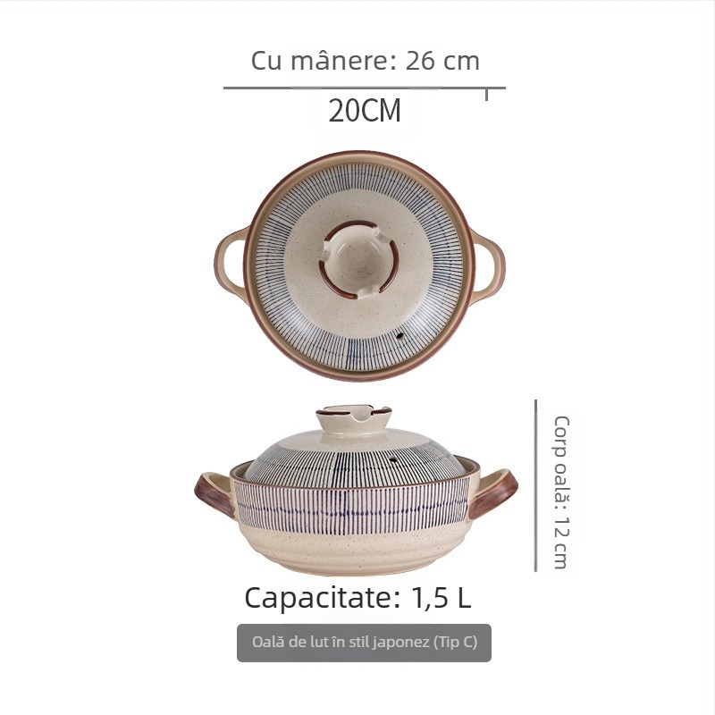 Caserolă ceramică cu capac pentru aragaz, stil retro Blue Rain, rezistentă la temperaturi înalte