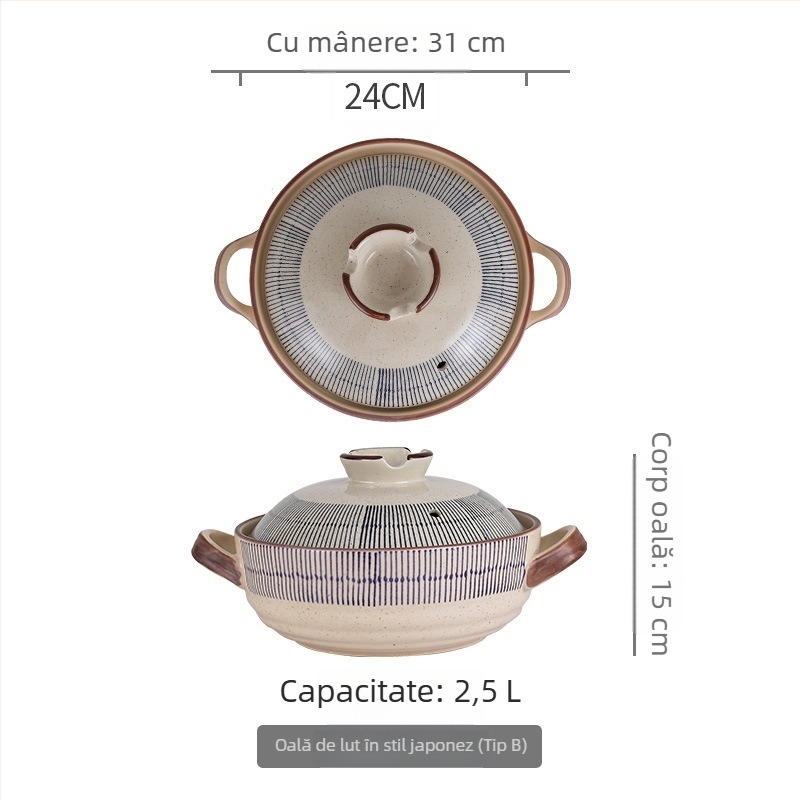 Caserolă ceramică cu capac pentru aragaz, stil retro Blue Rain, rezistentă la temperaturi înalte