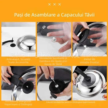 Capac din oțel inoxidabil cu geam transparent, fără magnetism, pentru diametre de 30–40 cm