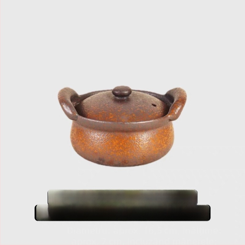 Vas ceramic din lut, cu două mâneri și capac, stil rustic, stil Yunnan-Guizhou-Sichuan, pentru orez cu ciuperci porcini, vas ceramic pentru carne și legume