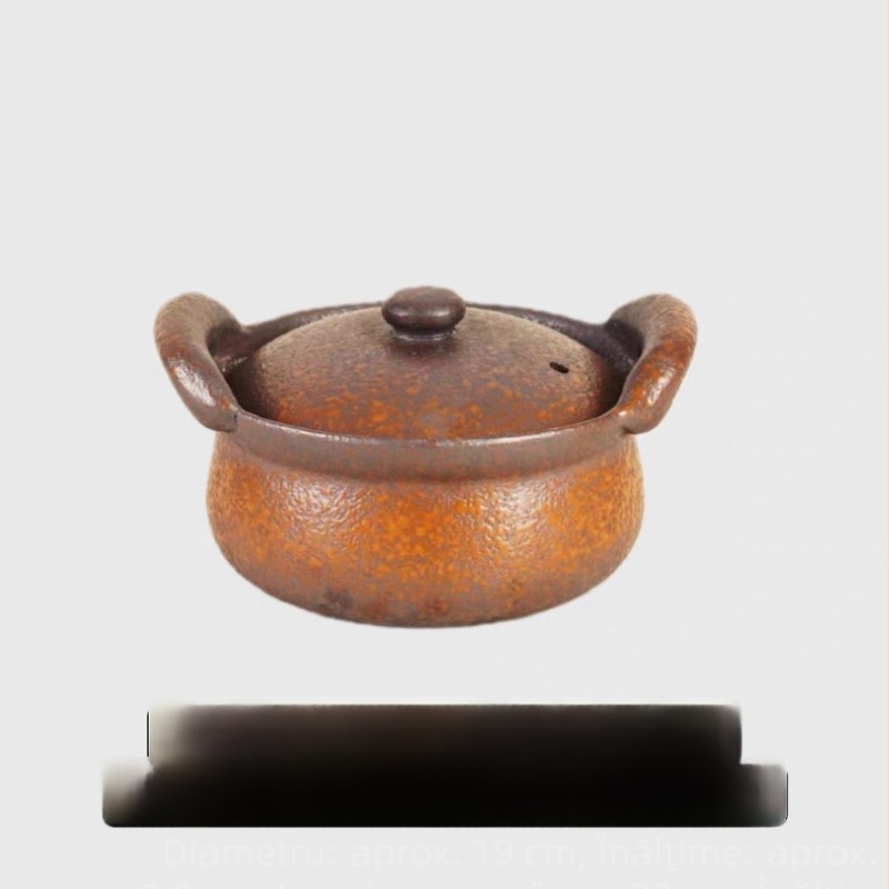 Vas ceramic din lut, cu două mâneri și capac, stil rustic, stil Yunnan-Guizhou-Sichuan, pentru orez cu ciuperci porcini, vas ceramic pentru carne și legume