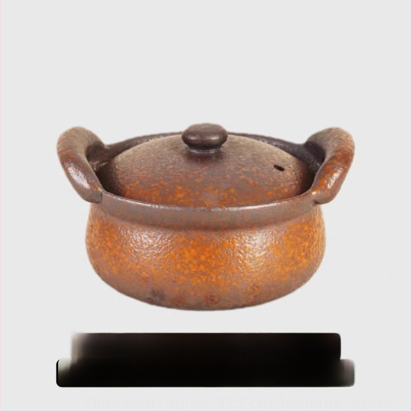 Vas ceramic din lut, cu două mâneri și capac, stil rustic, stil Yunnan-Guizhou-Sichuan, pentru orez cu ciuperci porcini, vas ceramic pentru carne și legume