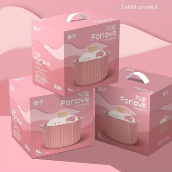 Caserolă din lut ceramică, 5 L, rezistentă la temperaturi înalte, pentru terci și supe, capac ceramic, compatibilă cu aragaz.