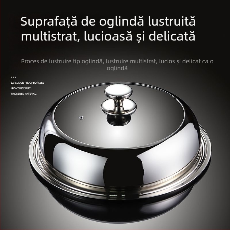 Capac înalt din oțel inoxidabil cu sticlă transparentă pentru wok, gătit cu aburi și oală de fontă – capac universal