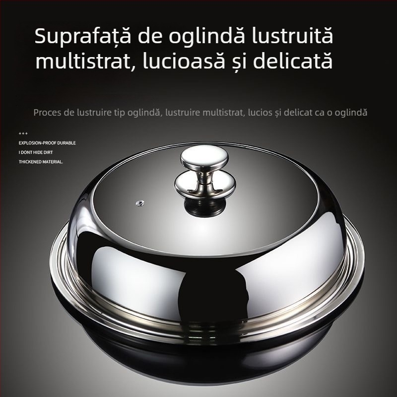 Capac înalt din oțel inoxidabil cu sticlă transparentă pentru wok, gătit cu aburi și oală de fontă – capac universal