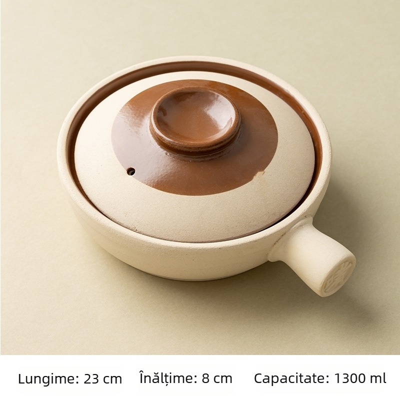 Gui Rong Oală din lut cu mâner unic pentru orez, stil Cantonez, tradițională, rezistentă la temperaturi înalte, nu se fisurează la încălzire, compatibilă cu plita ceramică electrică
