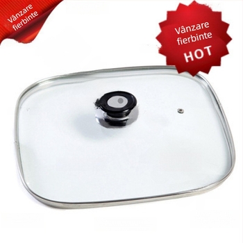 Capac pătrat din sticlă temperată, stil coreean, pentru oală electrică și tigaie, 30 cm
