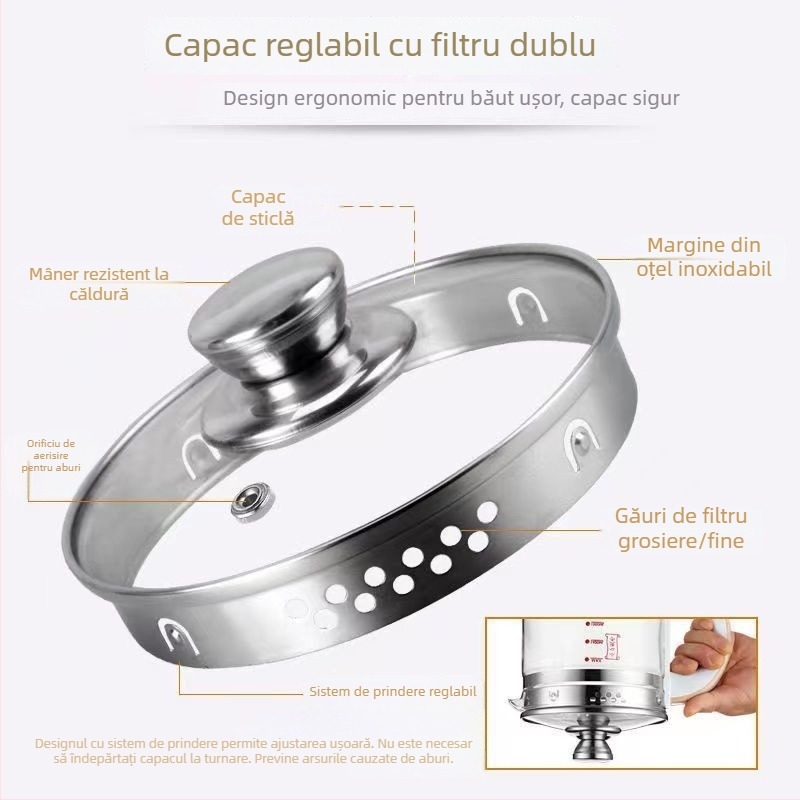 Capac de ceainic pentru sănătate, din sticlă temperată, cu filtru, capac de menținere a temperaturii, capac universal pentru ceainic
