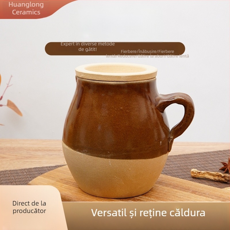 Oală de lut în stil vechi pentru ceai, ceai cu lapte și supă