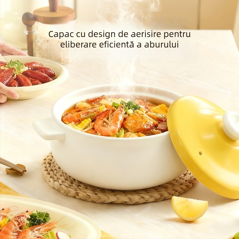 Oală ceramică din lut pentru gătit la temperaturi înalte, specială pentru înăbuire, 1–3 L, nu se crapă sub flacra directă, pentru aragaz pe gaz de uz casnic
