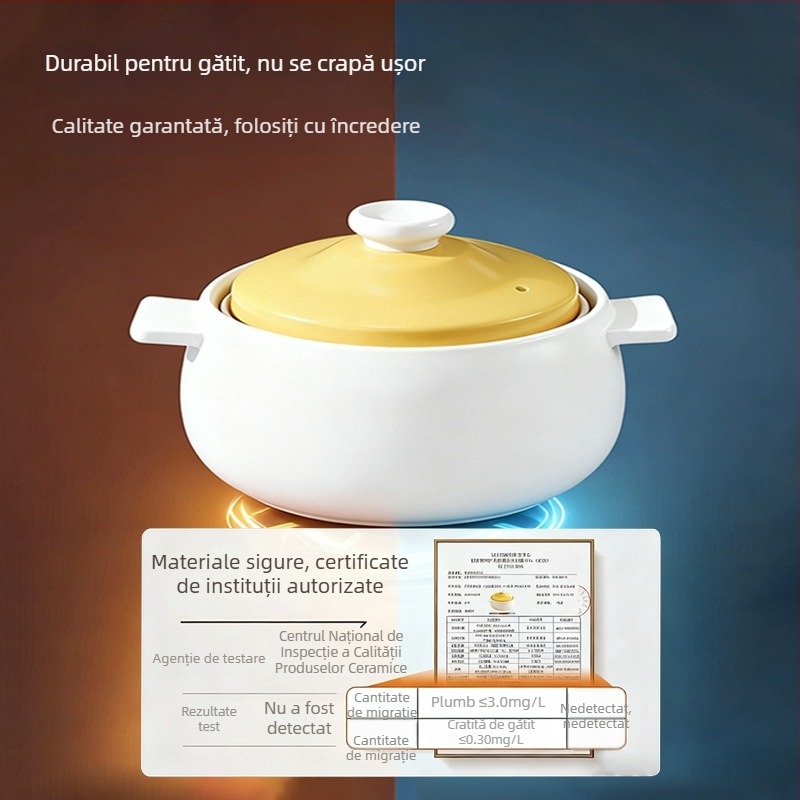 Oală ceramică din lut pentru gătit la temperaturi înalte, specială pentru înăbuire, 1–3 L, nu se crapă sub flacra directă, pentru aragaz pe gaz de uz casnic