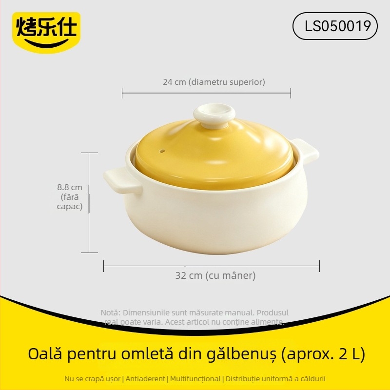 Oală ceramică din lut pentru gătit la temperaturi înalte, specială pentru înăbuire, 1–3 L, nu se crapă sub flacra directă, pentru aragaz pe gaz de uz casnic