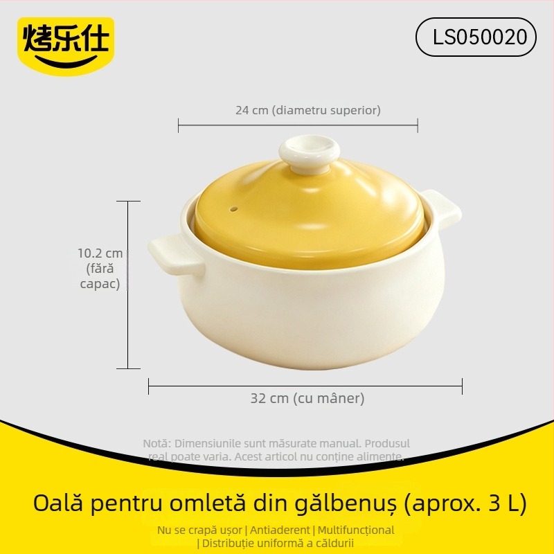 Oală ceramică din lut pentru gătit la temperaturi înalte, specială pentru înăbuire, 1–3 L, nu se crapă sub flacra directă, pentru aragaz pe gaz de uz casnic
