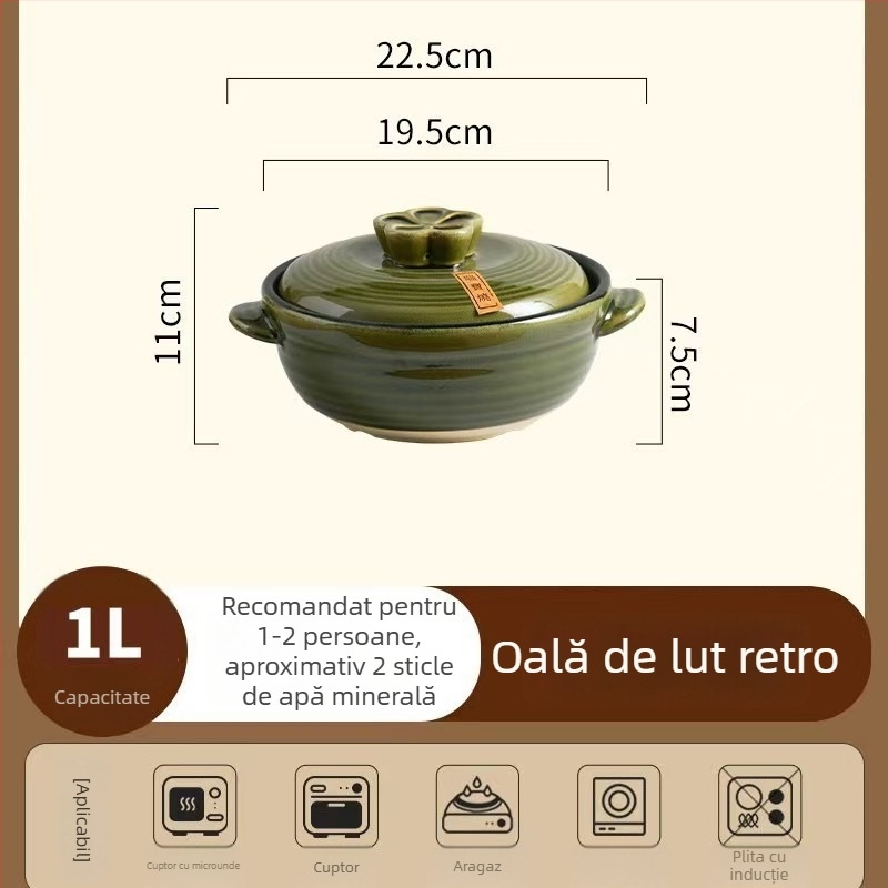 Oală de lut în stil japonez pentru uz casnic, potrivită pentru aragaz pe gaz, rezistentă la temperaturi înalte, pentru supă și orez gătit în oală de lut, potrivită pentru gătit uscat fără fisuri