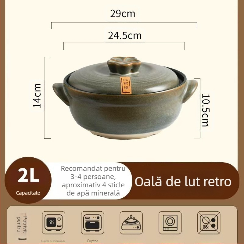 Oală de lut în stil japonez pentru uz casnic, potrivită pentru aragaz pe gaz, rezistentă la temperaturi înalte, pentru supă și orez gătit în oală de lut, potrivită pentru gătit uscat fără fisuri