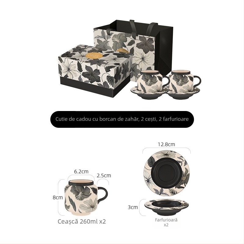 Chaobai Ink Moon set de cafea vintage cu ceașcă și farfurioară dantelate, pentru ceai de după-amiază acasă