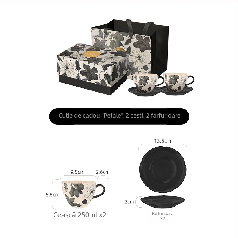 Chaobai Ink Moon set de cafea vintage cu ceașcă și farfurioară dantelate, pentru ceai de după-amiază acasă