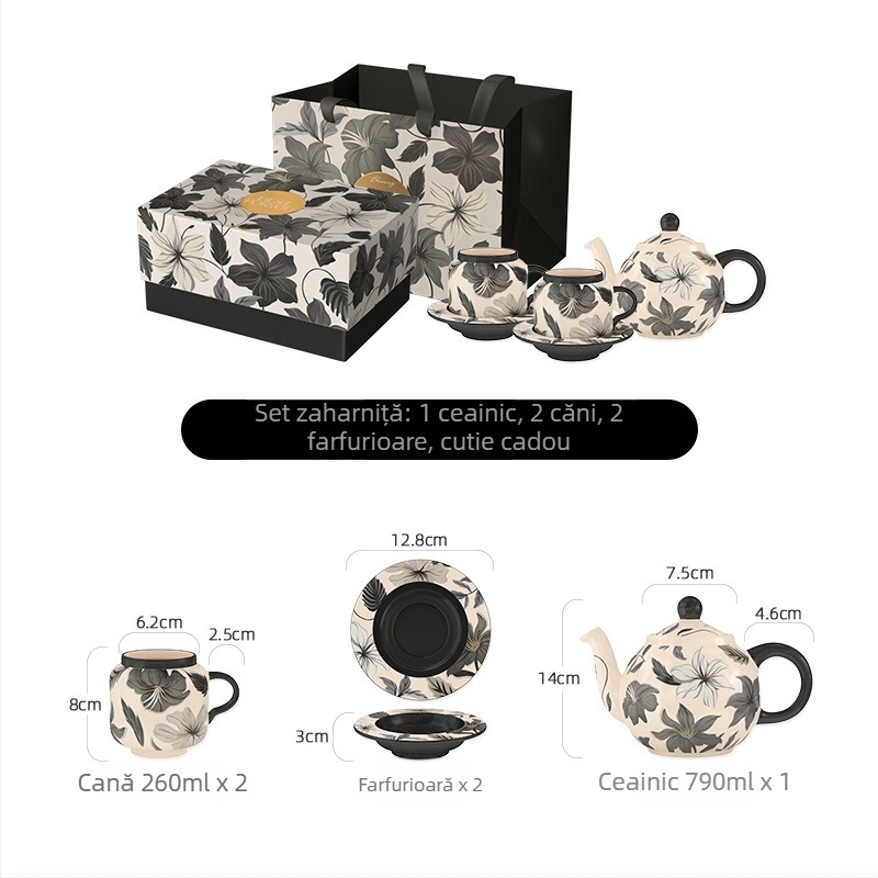 Chaobai Ink Moon set de cafea vintage cu ceașcă și farfurioară dantelate, pentru ceai de după-amiază acasă