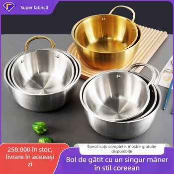 Oală pentru ramen din oțel inoxidabil, în stil coreean, cu mâner, model nou îngroșat, compatibilă cu inducția
