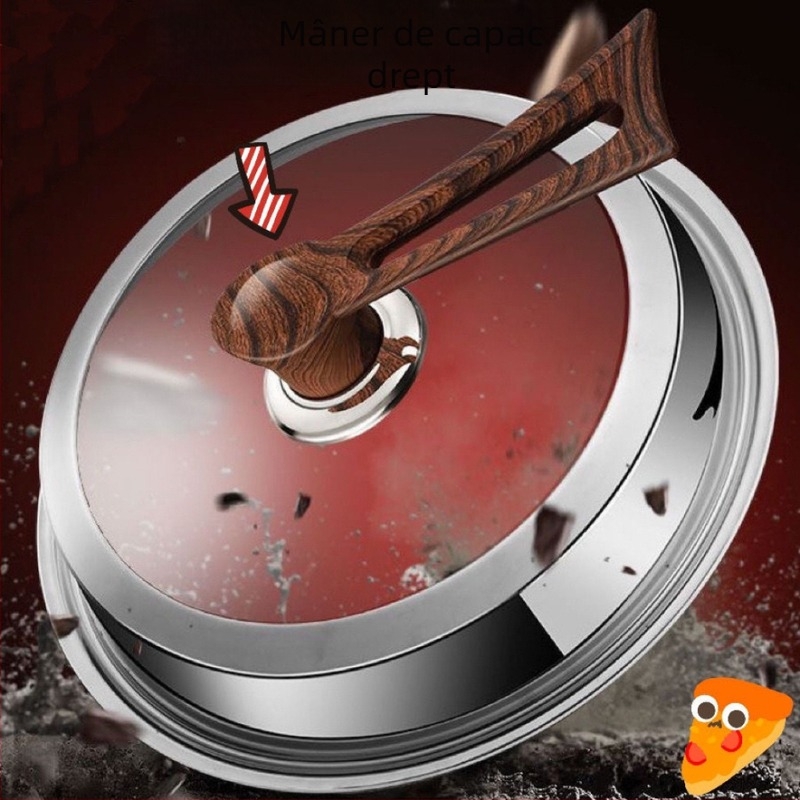 Capac universal pentru oală din oțel inox, cu capac de sticlă și mâner înălțat, protecție împotriva arsurilor și vărsării, accesorii din piatră Maifan