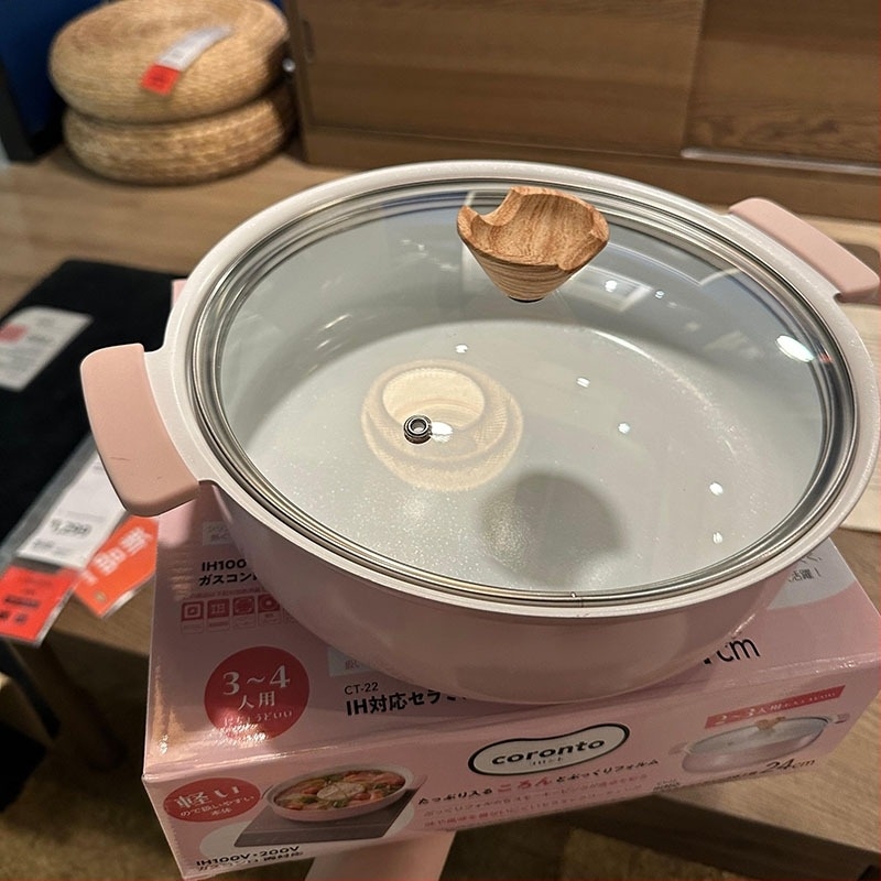 Oală de supă roz cu două mâneri, pentru masă, compatibilă cu plita pe gaz și inducție, ideală pentru supe, hot pot și tocănițe