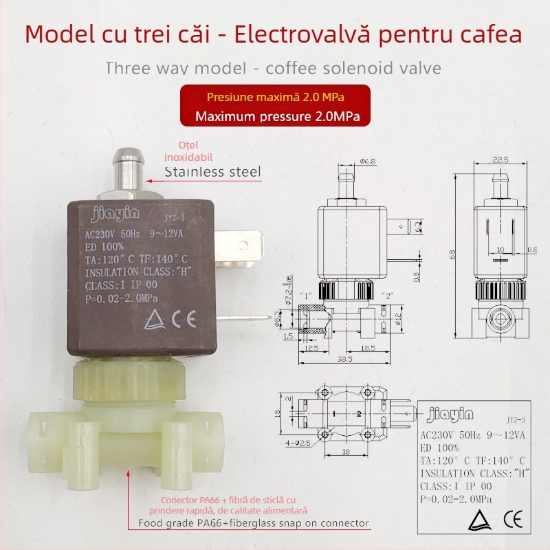 Accesoriu pentru mașina de espresso: valvă electromagnetică de control 230V pentru abur la temperatură înaltă