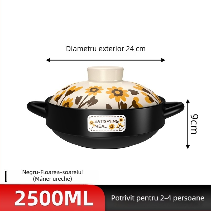 Oală ceramică pentru gătit la aragaz, rezistentă la temperaturi înalte, ideală pentru prepararea orezului în oală de lut.