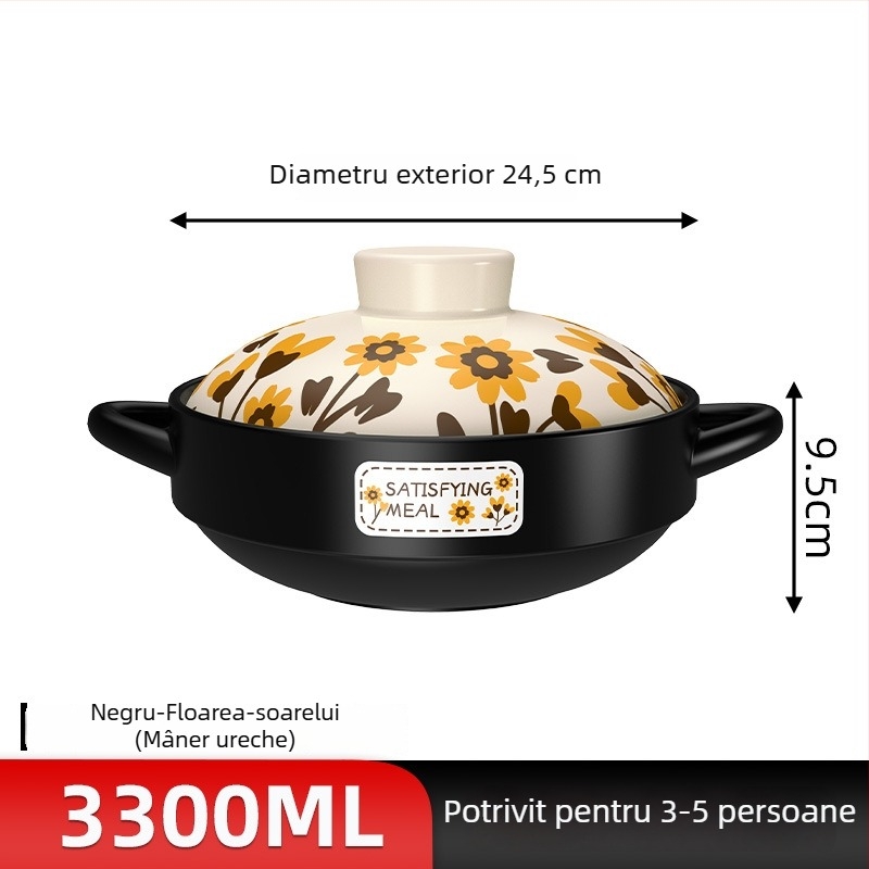 Oală ceramică pentru gătit la aragaz, rezistentă la temperaturi înalte, ideală pentru prepararea orezului în oală de lut.