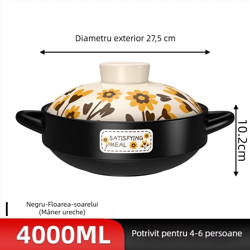 Oală ceramică pentru gătit la aragaz, rezistentă la temperaturi înalte, ideală pentru prepararea orezului în oală de lut.
