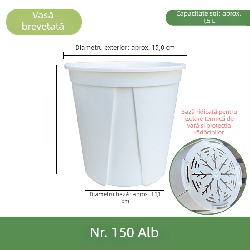 Ghiveci din plastic alb pentru uz casnic – aerisire, control al rădăcinilor și protecție împotriva putrezirii; potrivit pentru trandafiri și hortensii; dimensiune de galon.