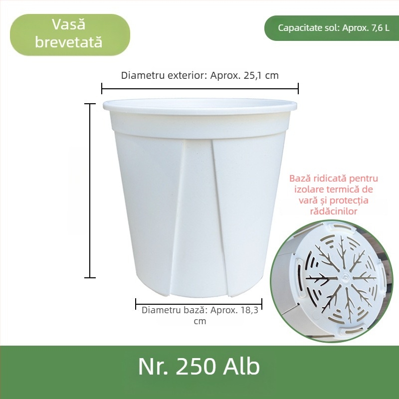 Ghiveci din plastic alb pentru uz casnic – aerisire, control al rădăcinilor și protecție împotriva putrezirii; potrivit pentru trandafiri și hortensii; dimensiune de galon.