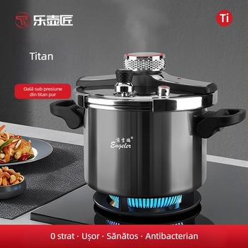 Vas sub presiune din titan pur, antibacterian, rezistent la explozie, pentru uz casnic, compatibil cu aragazuri pe gaz și inducție, cu fund triplu-strat, compact