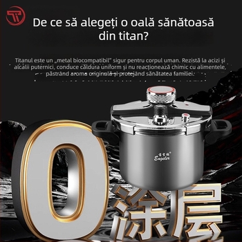Vas sub presiune din titan pur, antibacterian, rezistent la explozie, pentru uz casnic, compatibil cu aragazuri pe gaz și inducție, cu fund triplu-strat, compact