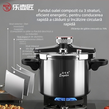 Vas sub presiune din titan pur, antibacterian, rezistent la explozie, pentru uz casnic, compatibil cu aragazuri pe gaz și inducție, cu fund triplu-strat, compact