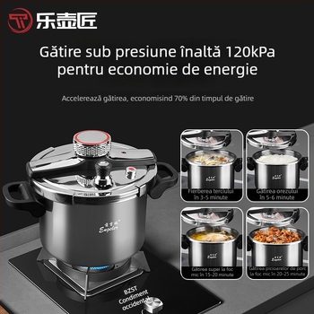 Vas sub presiune din titan pur, antibacterian, rezistent la explozie, pentru uz casnic, compatibil cu aragazuri pe gaz și inducție, cu fund triplu-strat, compact