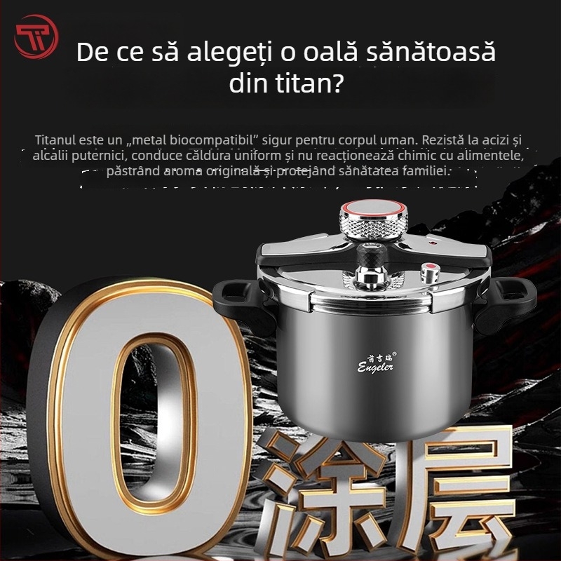 Vas sub presiune din titan pur, antibacterian, rezistent la explozie, pentru uz casnic, compatibil cu aragazuri pe gaz și inducție, cu fund triplu-strat, compact
