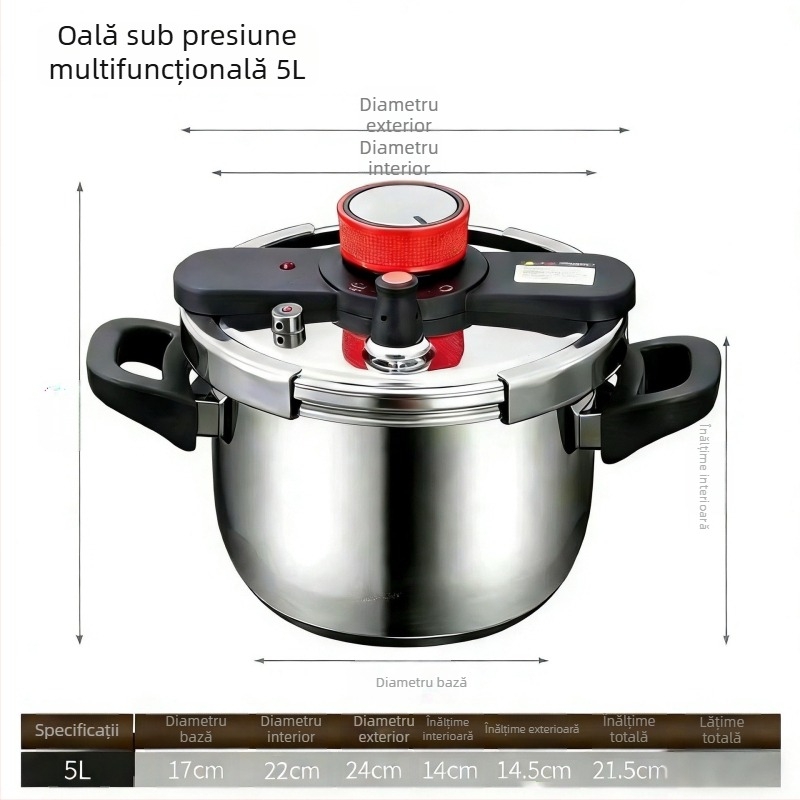 Oală sub presiune din oțel inoxidabil, pentru uz casnic, construcție îngroșată, protecție împotriva exploziei, capacitate mare, compatibilă cu toate plitele