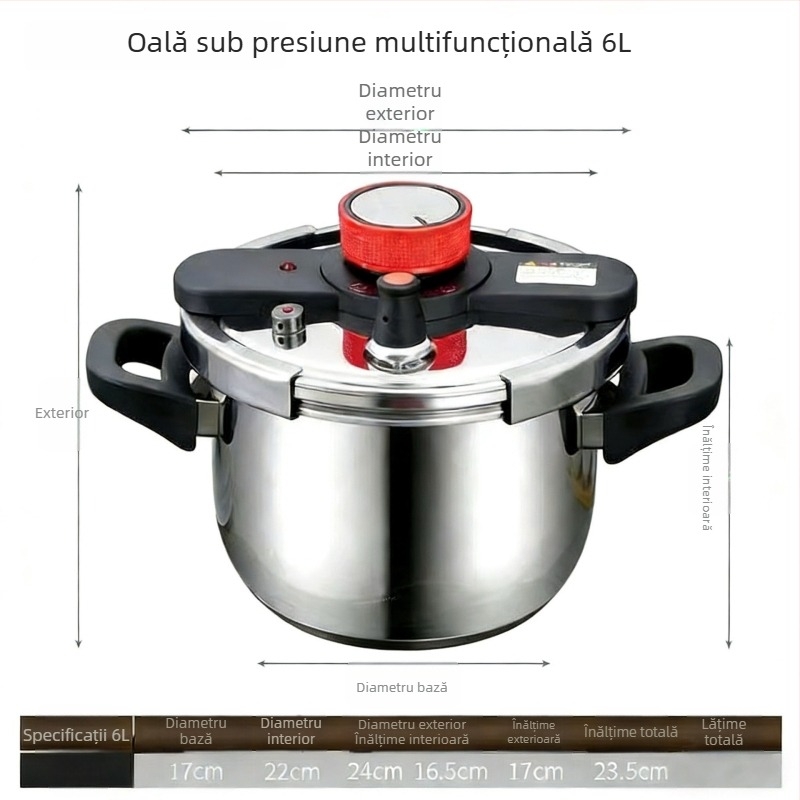 Oală sub presiune din oțel inoxidabil, pentru uz casnic, construcție îngroșată, protecție împotriva exploziei, capacitate mare, compatibilă cu toate plitele