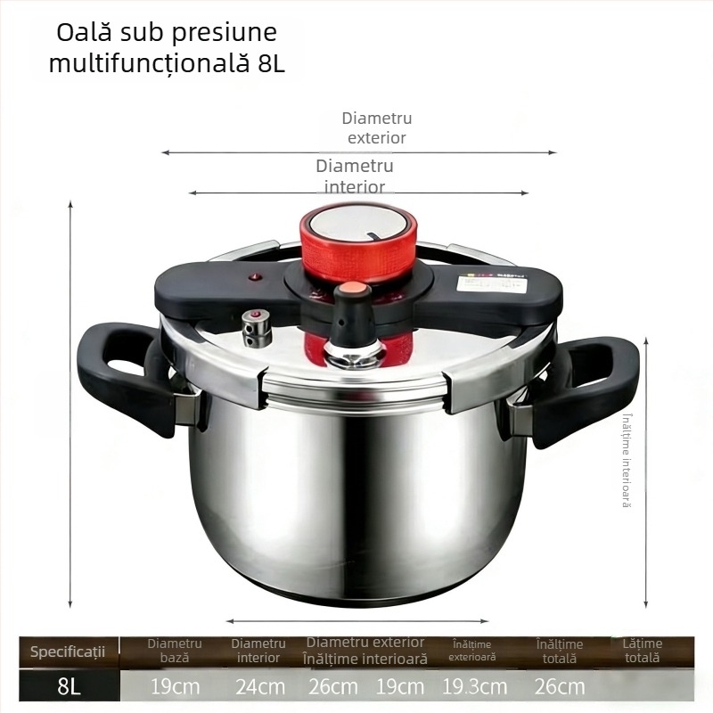 Oală sub presiune din oțel inoxidabil, pentru uz casnic, construcție îngroșată, protecție împotriva exploziei, capacitate mare, compatibilă cu toate plitele