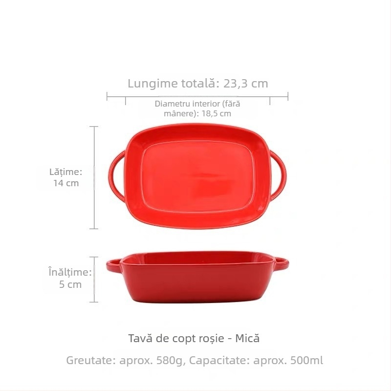 Tavă ceramică ovală în stil european, cu două mânere, pentru supă, orez și cheesecake