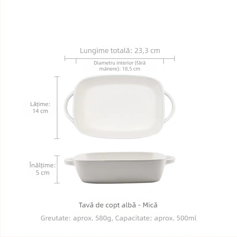 Tavă ceramică ovală în stil european, cu două mânere, pentru supă, orez și cheesecake