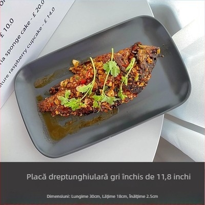 Wood Heart Porcelain Art Workshop farfurie dreptunghiulară mată din porțelan negru, pentru pește, sushi, gustări, frigărui și colțunași, diametru 27–27,9 cm