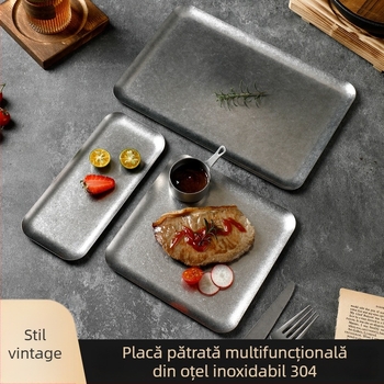 Tava pătrată din oțel inoxidabil 304, cu adâncime redusă, în stil retro; potrivită pentru cafenele, restaurante și grătare; tavă pentru desert și tavă pentru șervețele.