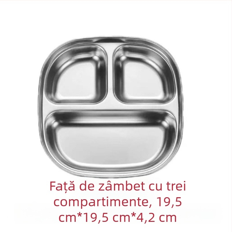 Farfurie circulară din oțel inoxidabil cu trei compartimente pentru controlul porțiilor
