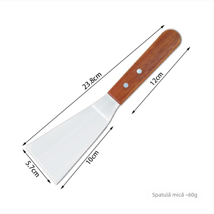 Set spatule din oțel inox cu mâner din lemn — spatulă mică pentru prăjit, spatulă perforată pentru friptură și pizza, unelte de grătar pentru exterior, anti-arzare, antiderapant