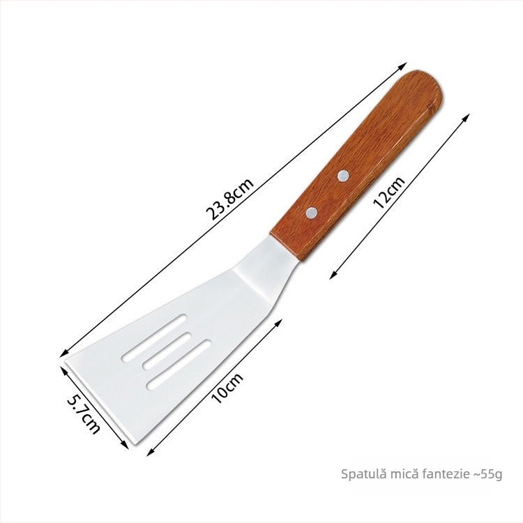 Set spatule din oțel inox cu mâner din lemn — spatulă mică pentru prăjit, spatulă perforată pentru friptură și pizza, unelte de grătar pentru exterior, anti-arzare, antiderapant